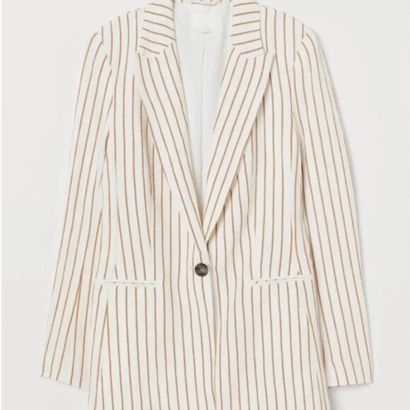 H&M Single Breasted Blazer Camel/White Stripe - Picture 1 of 3